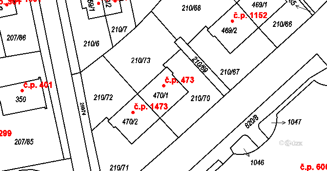 Sezimovo Ústí 473 na parcele st. 470/1 v KÚ Sezimovo Ústí, Katastrální mapa