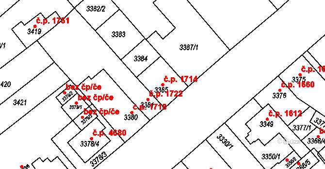 Chomutov 1714 na parcele st. 3385 v KÚ Chomutov I, Katastrální mapa
