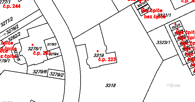 Liberec V-Kristiánov 223, Liberec na parcele st. 3319 v KÚ Liberec, Katastrální mapa