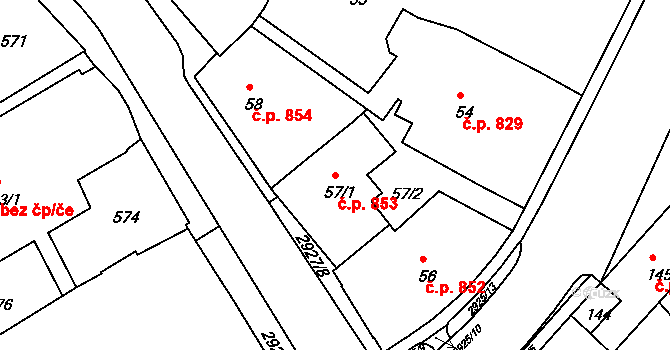Rumburk 1 853, Rumburk na parcele st. 57/1 v KÚ Rumburk, Katastrální mapa