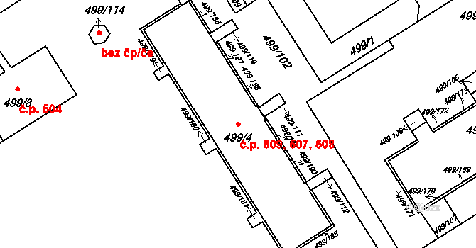 Ráj 507,508,509, Karviná na parcele st. 499/4 v KÚ Ráj, Katastrální mapa