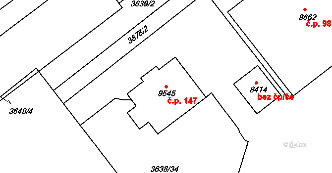 Cihelna 147, Pardubice na parcele st. 9545 v KÚ Pardubice, Katastrální mapa
