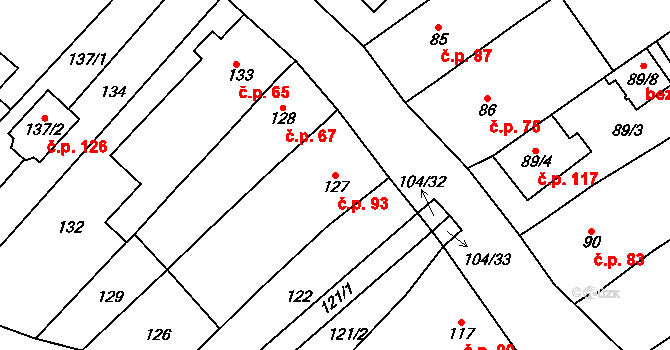 Vítovice 93, Rousínov na parcele st. 127 v KÚ Vítovice, Katastrální mapa
