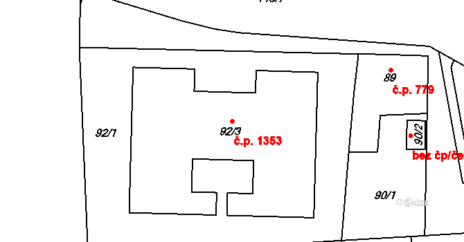 Bolevec 1353, Plzeň na parcele st. 92/3 v KÚ Bolevec, Katastrální mapa