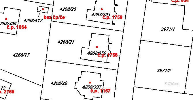 Újezd nad Lesy 1758, Praha na parcele st. 4268/359 v KÚ Újezd nad Lesy, Katastrální mapa