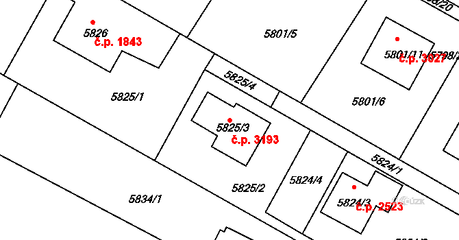 Frýdek 3193, Frýdek-Místek na parcele st. 5825/3 v KÚ Frýdek, Katastrální mapa