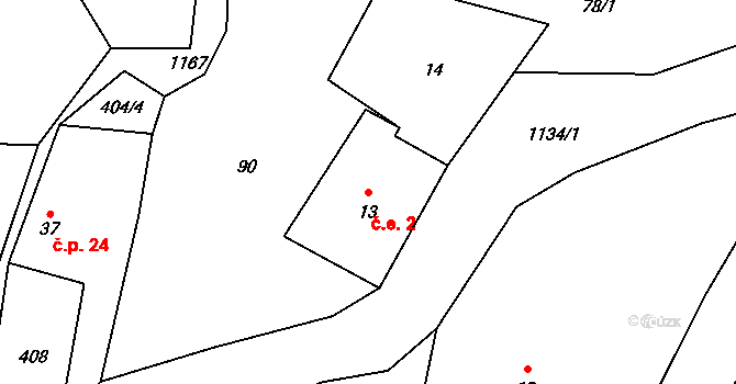 Přibenice 2, Lubenec na parcele st. 13 v KÚ Přibenice, Katastrální mapa
