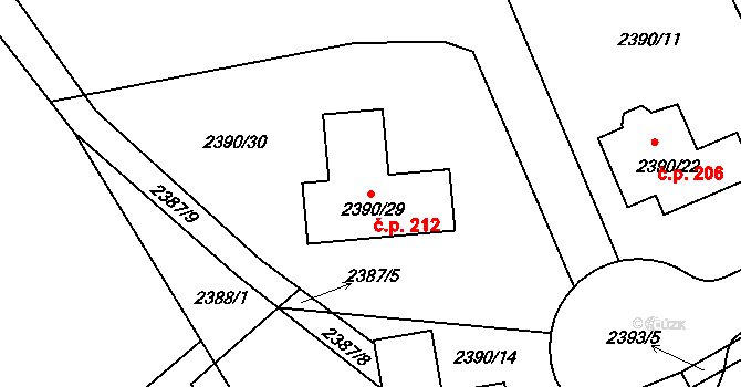 Černovice 212 na parcele st. 2390/29 v KÚ Černovice u Chomutova, Katastrální mapa