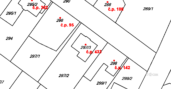Senec 433, Zruč-Senec na parcele st. 297/3 v KÚ Senec u Plzně, Katastrální mapa