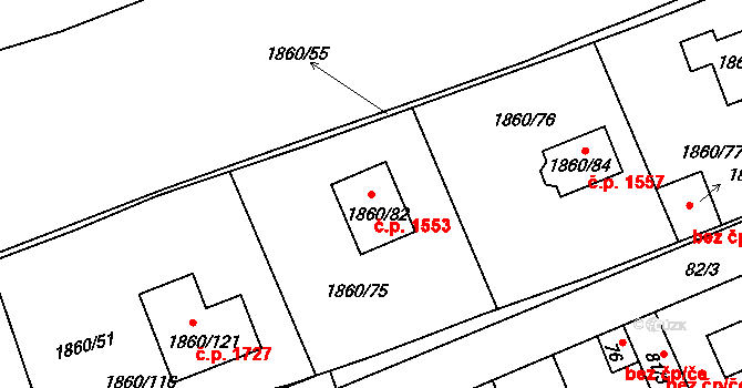 Švermov 1553, Kladno na parcele st. 1860/82 v KÚ Motyčín, Katastrální mapa