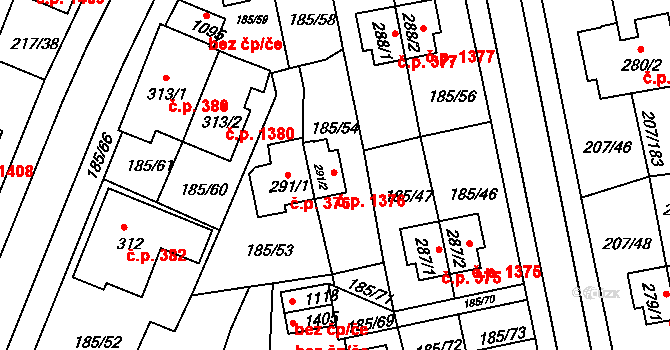 Sezimovo Ústí 1376 na parcele st. 291/2 v KÚ Sezimovo Ústí, Katastrální mapa