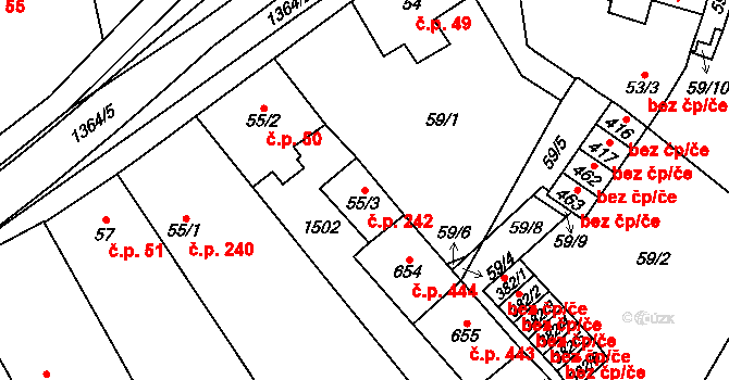 Brandýs nad Orlicí 242 na parcele st. 55/3 v KÚ Brandýs nad Orlicí, Katastrální mapa