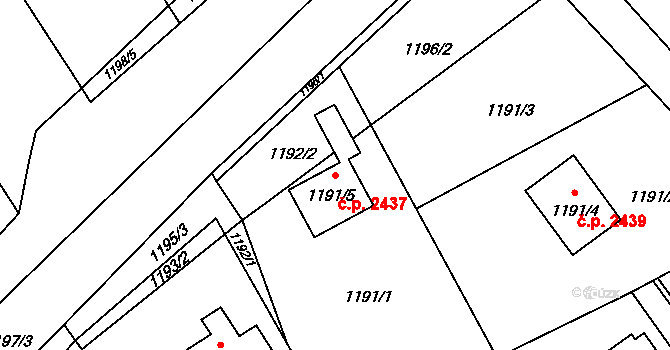 Rožnov pod Radhoštěm 2437 na parcele st. 1191/5 v KÚ Tylovice, Katastrální mapa