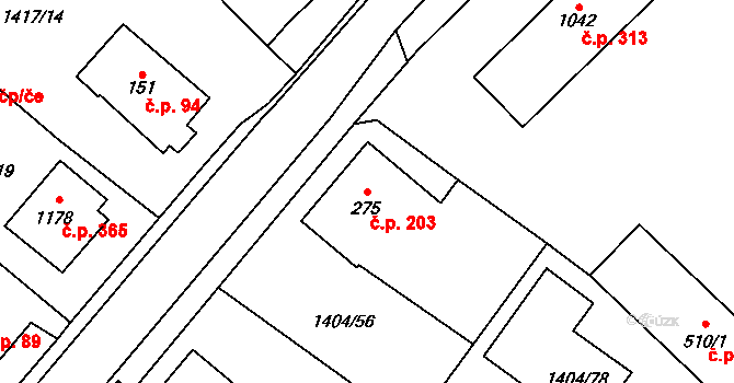 Čerčany 203 na parcele st. 275 v KÚ Čerčany, Katastrální mapa