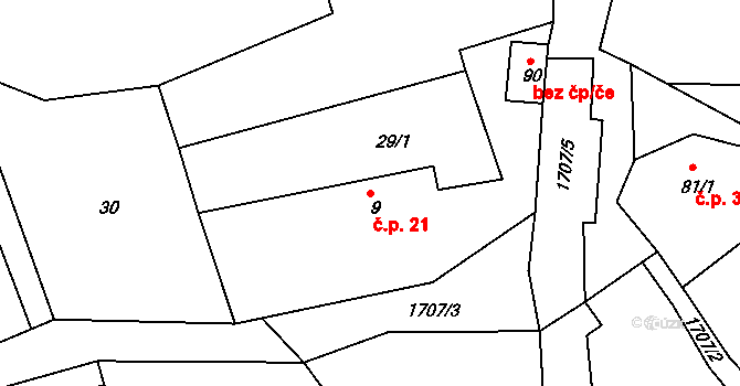 Zahrádka 21, Maršovice na parcele st. 9 v KÚ Zahrádka u Benešova, Katastrální mapa