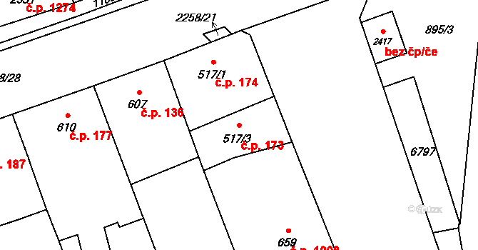 Beroun-Město 173, Beroun na parcele st. 517/3 v KÚ Beroun, Katastrální mapa