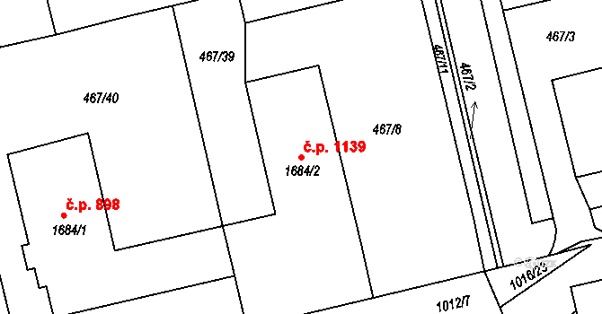 Slezské Předměstí 1139, Hradec Králové na parcele st. 1684/2 v KÚ Slezské Předměstí, Katastrální mapa