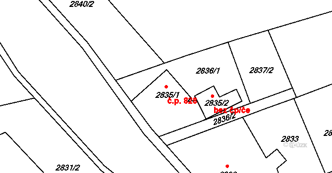 Radvanice 828, Ostrava na parcele st. 2835/1 v KÚ Radvanice, Katastrální mapa