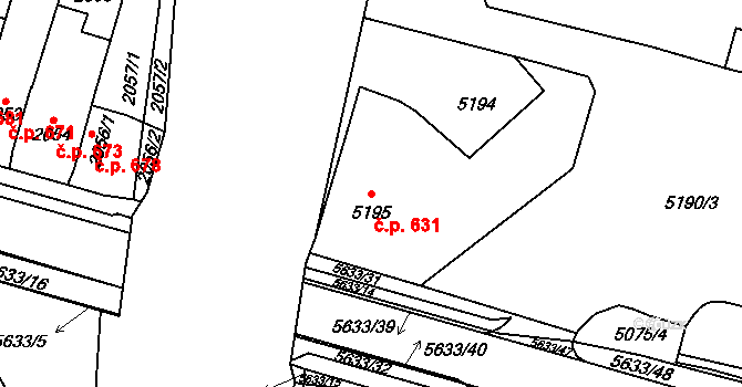 Velké Meziříčí 631 na parcele st. 5195 v KÚ Velké Meziříčí, Katastrální mapa