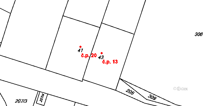Střemchoví 13, Dolní Loučky na parcele st. 43 v KÚ Střemchoví, Katastrální mapa