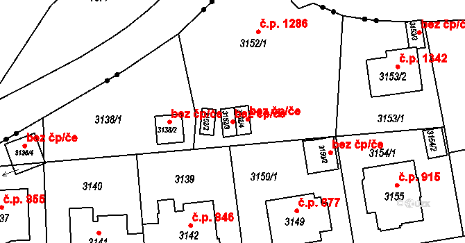 Liberec 40800199 na parcele st. 3152/3 v KÚ Liberec, Katastrální mapa