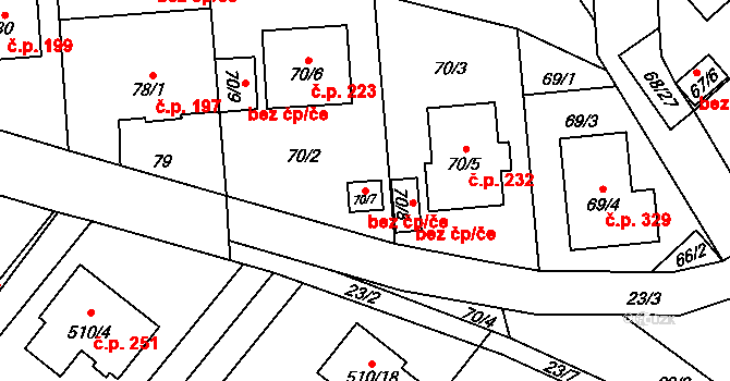 Chlebičov 43768199 na parcele st. 70/7 v KÚ Chlebičov, Katastrální mapa