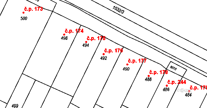 Holubice 176 na parcele st. 492 v KÚ Holubice, Katastrální mapa