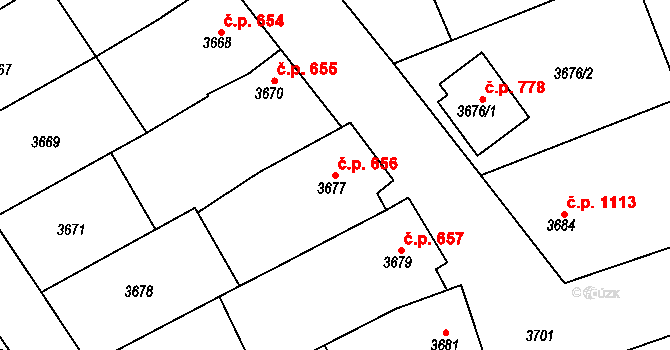 Vlčnov 656 na parcele st. 3677 v KÚ Vlčnov, Katastrální mapa