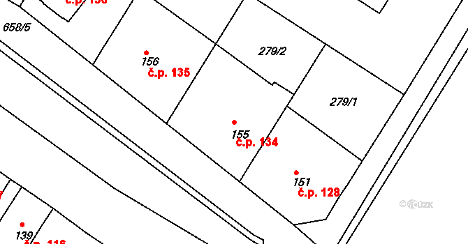 Nezdenice 134 na parcele st. 155 v KÚ Nezdenice, Katastrální mapa