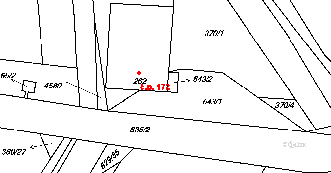 Kučerov 172 na parcele st. 262 v KÚ Kučerov, Katastrální mapa