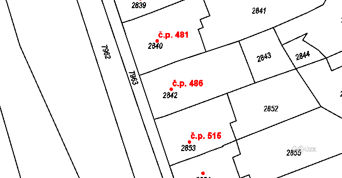 Nivnice 486 na parcele st. 2842 v KÚ Nivnice, Katastrální mapa
