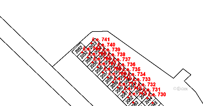 Město 739, Havířov na parcele st. 2035 v KÚ Havířov-město, Katastrální mapa