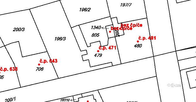 Slatiňany 471 na parcele st. 479 v KÚ Slatiňany, Katastrální mapa