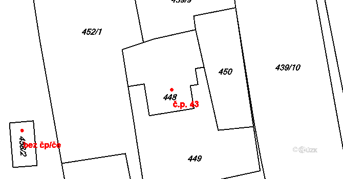 Mistřovice 43, Český Těšín na parcele st. 448 v KÚ Mistřovice, Katastrální mapa
