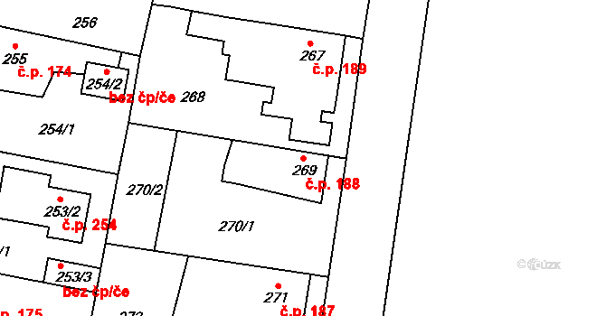 Jinočany 188 na parcele st. 269 v KÚ Jinočany, Katastrální mapa