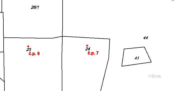 Holubeč 7, Hostouň na parcele st. 24 v KÚ Holubeč, Katastrální mapa