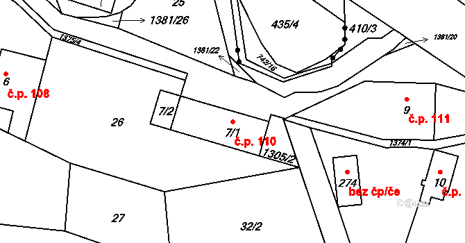 Kytlice 110 na parcele st. 7/1 v KÚ Falknov, Katastrální mapa
