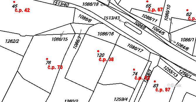 Mrtník 38 na parcele st. 120 v KÚ Mrtník, Katastrální mapa