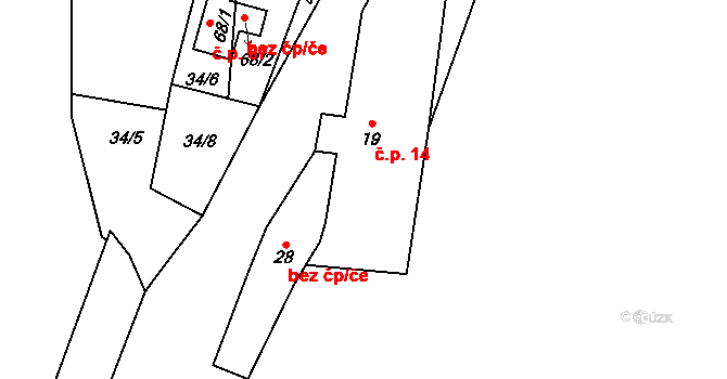 Chmelná 14, Sušice na parcele st. 19 v KÚ Velká Chmelná, Katastrální mapa
