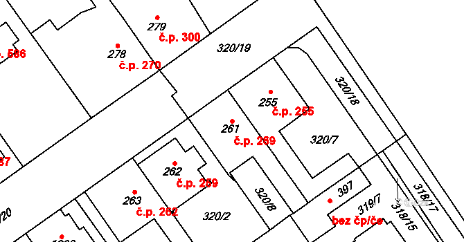 Studánka 269, Pardubice na parcele st. 261 v KÚ Studánka, Katastrální mapa