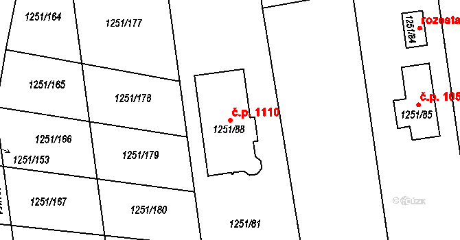 Vejprnice 1110 na parcele st. 1251/88 v KÚ Vejprnice, Katastrální mapa