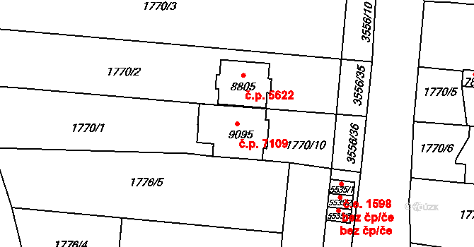Zlín 7109 na parcele st. 9095 v KÚ Zlín, Katastrální mapa