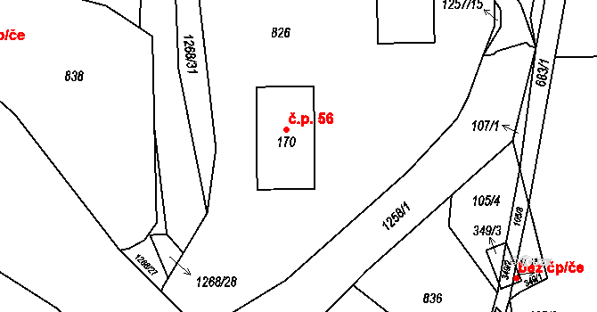 Hrabišín 56 na parcele st. 170 v KÚ Hrabišín, Katastrální mapa