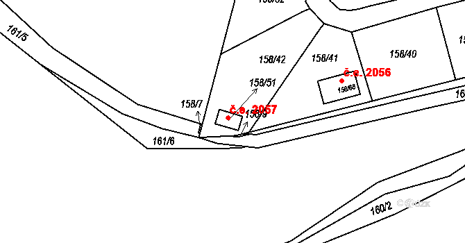 Domanínek 2057, Bystřice nad Pernštejnem na parcele st. 158/51 v KÚ Domanínek, Katastrální mapa
