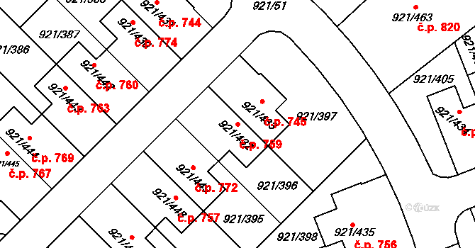Hostavice 759, Praha na parcele st. 921/432 v KÚ Hostavice, Katastrální mapa