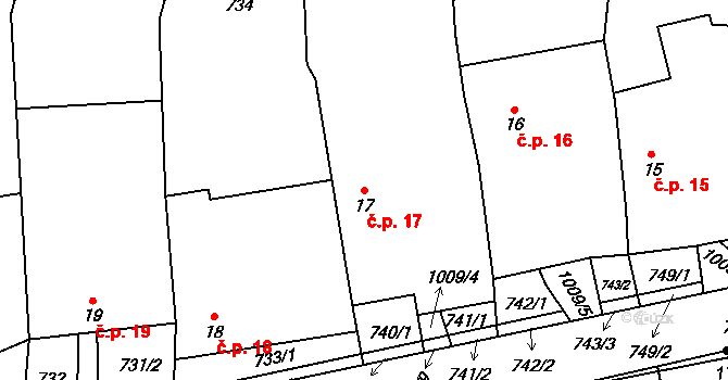 Podolí 17, Mohelnice na parcele st. 17 v KÚ Podolí u Mohelnice, Katastrální mapa
