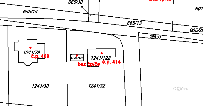 Dýšina 414 na parcele st. 1241/122 v KÚ Dýšina, Katastrální mapa
