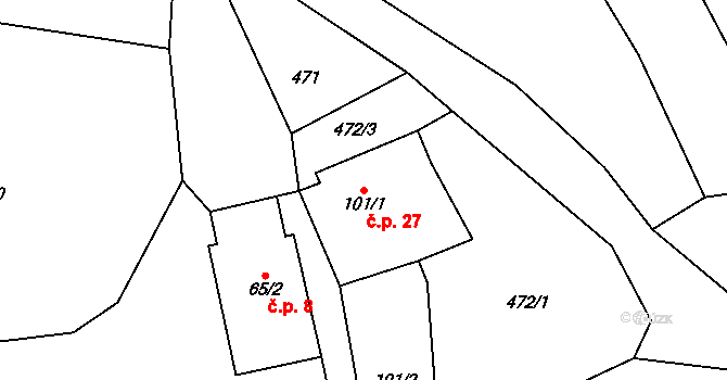 Trnovany 27, Žatec na parcele st. 101/1 v KÚ Trnovany u Žatce, Katastrální mapa
