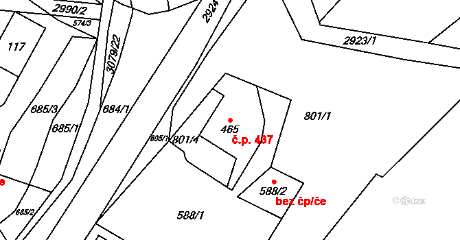 Petrovice 437 na parcele st. 465 v KÚ Petrovice u Chabařovic, Katastrální mapa