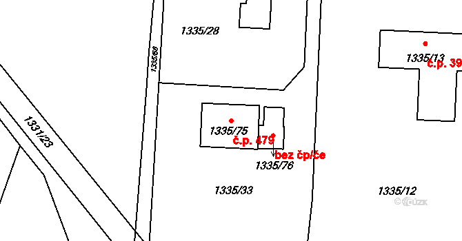 Nové Homole 479, Homole na parcele st. 1335/75 v KÚ Homole, Katastrální mapa